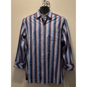 Tommy Bahama Mens Medium Striped Cotton Silk Long Sleeve‎ Button Down Shirt